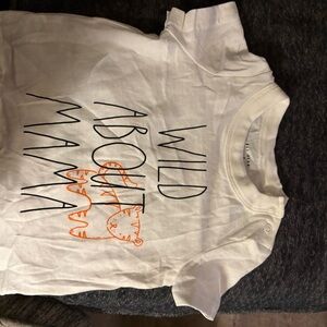 Rae Dunn White Tee with Orange Tiger and Text